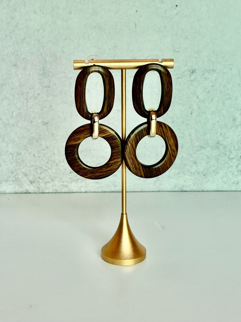 Geometric Wood 3” MCM Style Drop Earrings
